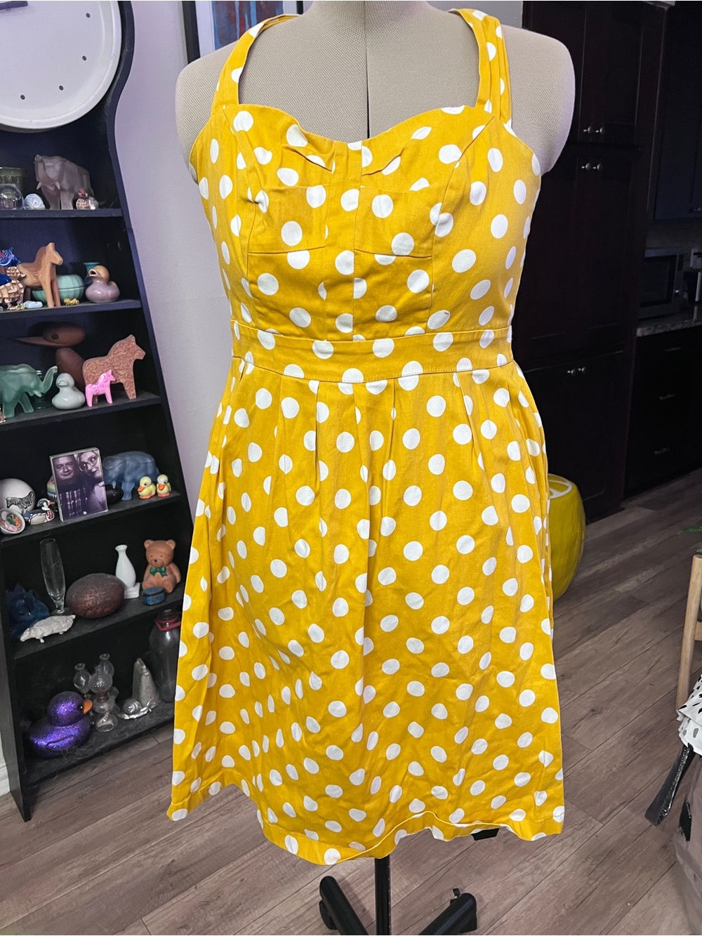 Yellow Polka Dot A-Line Dress - Sleeveless